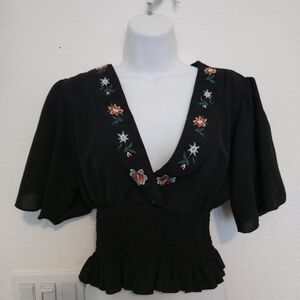 Embroidered Black Women's Top